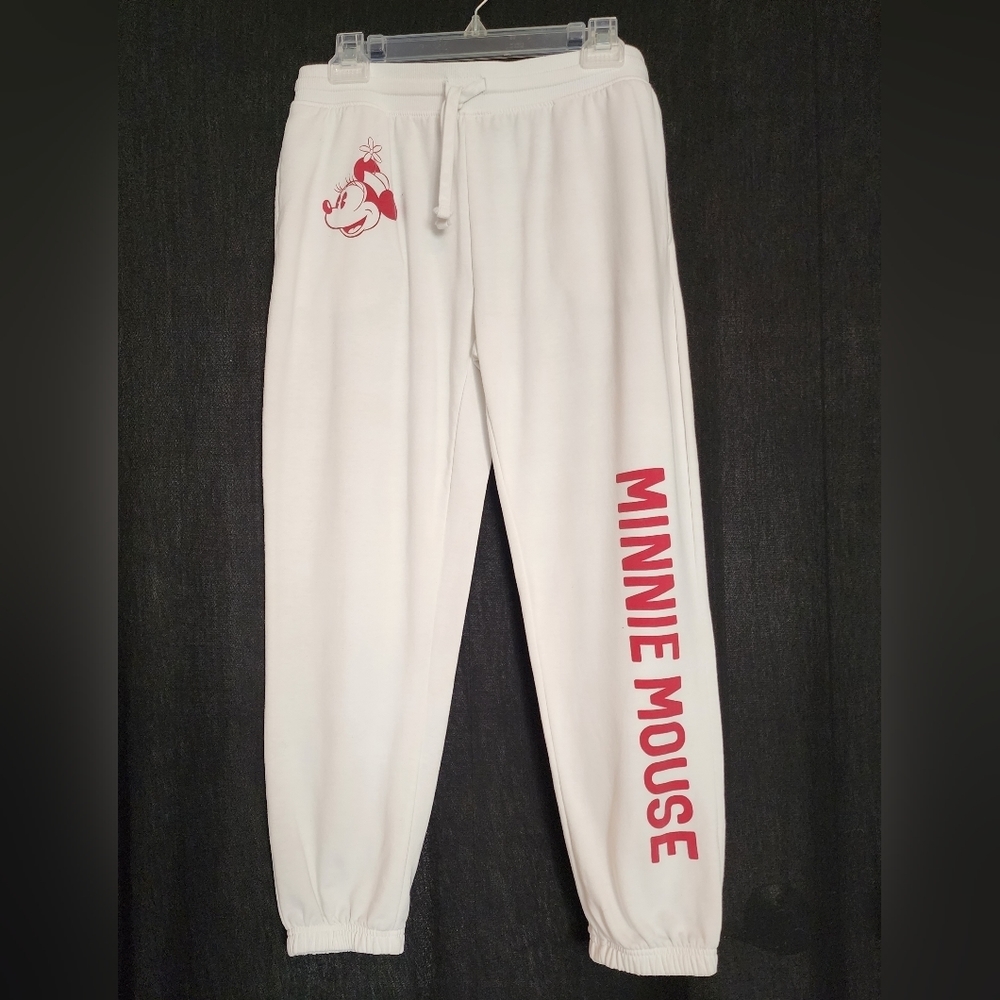 Disney Minnie Mouse white red draw string waist sweat pants Medium